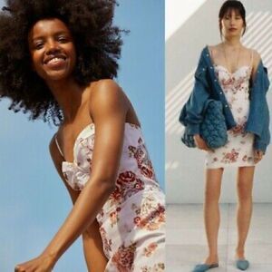 NWT Brock Collection x H&M Floral Short Mini Dress White Pink LG